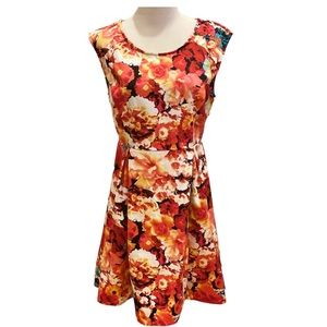 NWT Liz Claiborne Floral Fit Flare Dress Multicolor Sleeveless 8 Red Pink